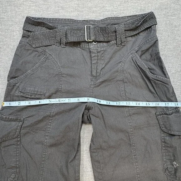 Columbia Womens Gray Cargo Capri Pants Size 4 Pockets Belted Double Button Waist - Picture 13 of 15